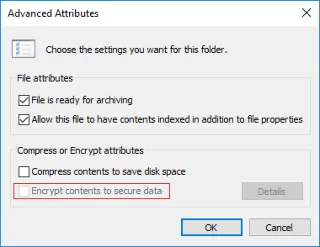 Fix Codeer inhoud om gegevens te beveiligen die grijs worden weergegeven in Windows 10