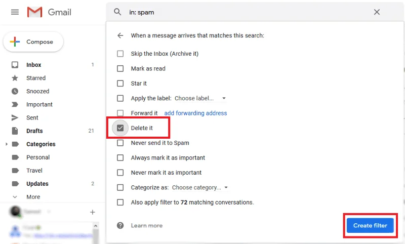 Hoe automatisch spam-e-mails in Gmail te verwijderen