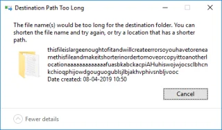 Bestemmingspad repareren te lang Fout