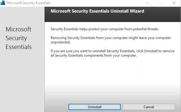 Windows10でMicrosoftSecurityEssentialsをアンインストールする