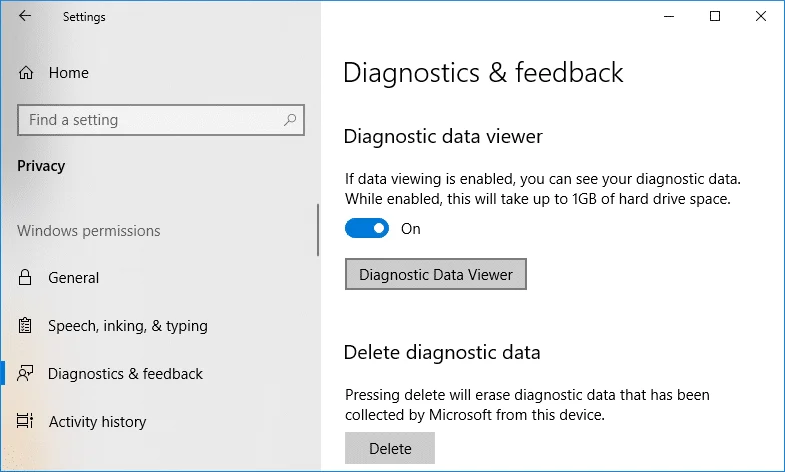 تمكين أو تعطيل عارض البيانات التشخيصية في نظام التشغيل Windows 10