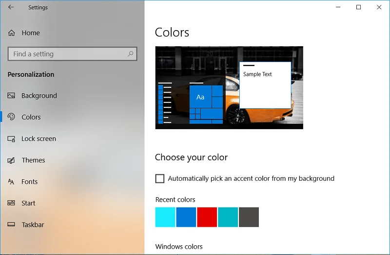 在 Windows 10 中更改開始菜單、任務欄、操作中心和標題欄的顏色