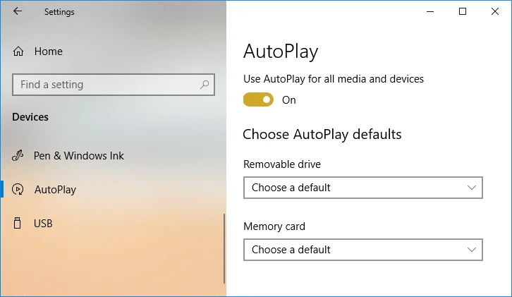 Windows10で自動再生を有効または無効にする