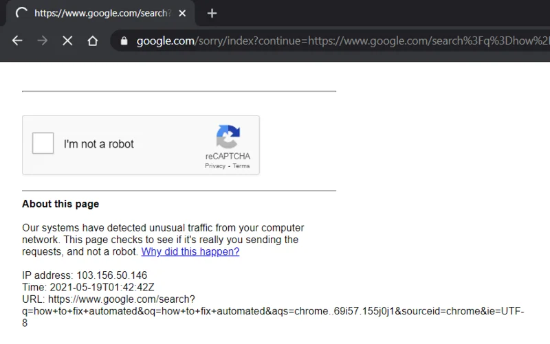 Fix Uw computer verzendt mogelijk geautomatiseerde zoekopdrachten