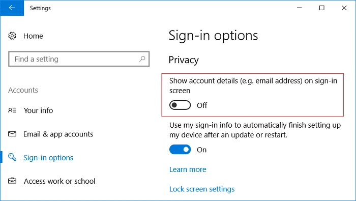 在 Windows 10 登錄屏幕上隱藏電子郵件地址