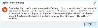 Fix Desktop verwijst naar een locatie die niet beschikbaar is