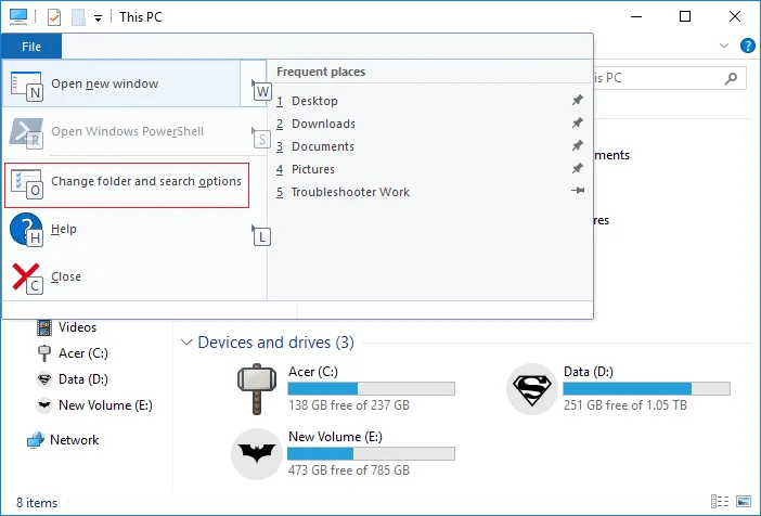 Cara Membuka Pilihan Folder dalam Windows 10