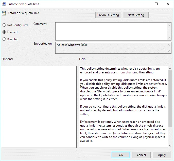 Aktifkan atau Nonaktifkan Terapkan Batas Kuota Disk di Windows 10