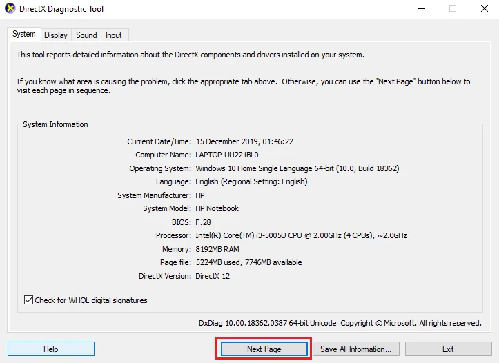 Cara menggunakan Alat Diagnostik DirectX dalam Windows 10