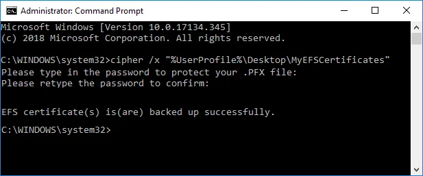 Sandarkan Sijil EFS Anda dan Kunci masuk Windows 10