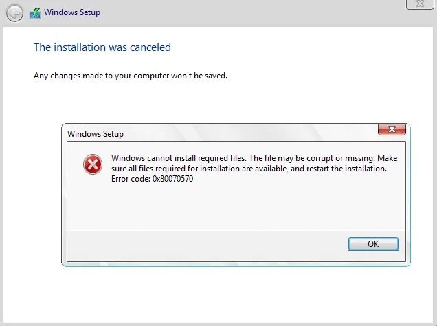 Fix Windows kan vereiste bestanden niet installeren 0x80070570