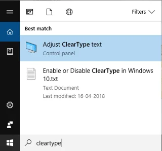 Schakel ClearType in of uit in Windows 10