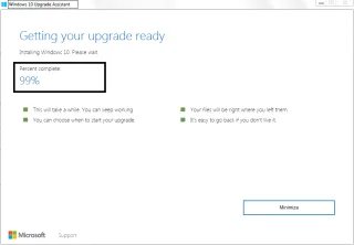 Fix Windows 10 upgrade-assistent vast op 99%