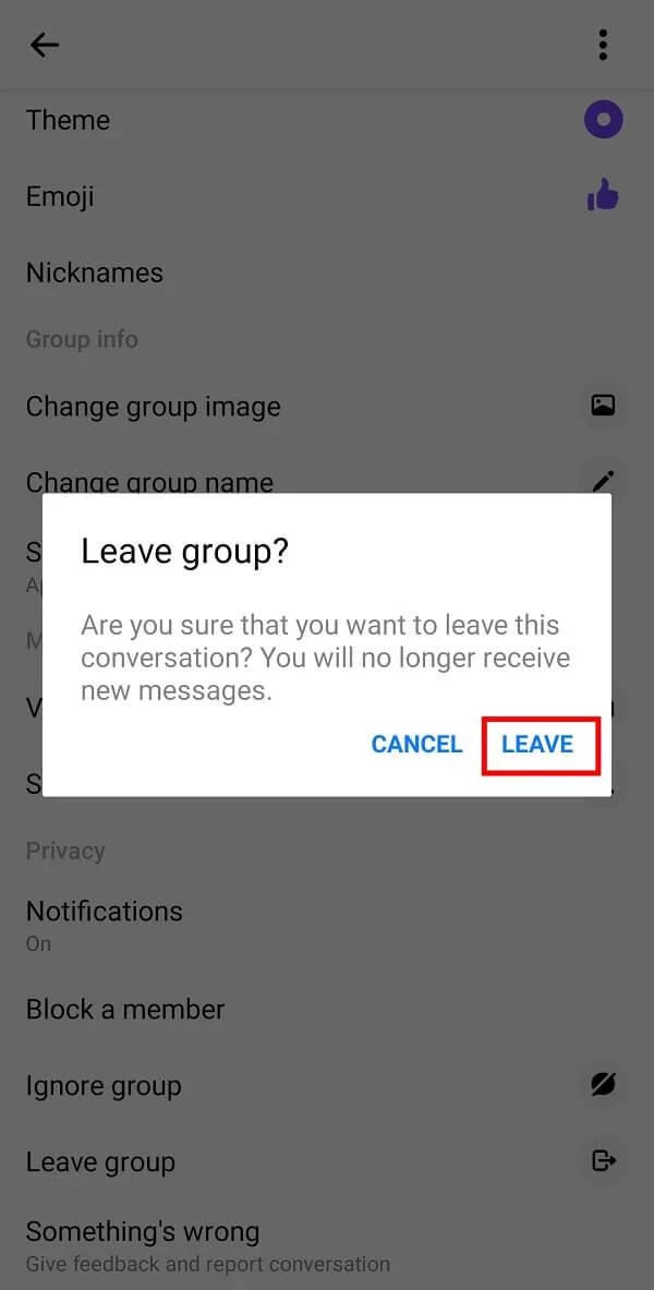 如何在 Facebook Messenger 中離開群聊