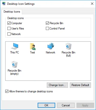 Toestaan ​​of voorkomen dat Windows 10-themas bureaubladpictogrammen wijzigen