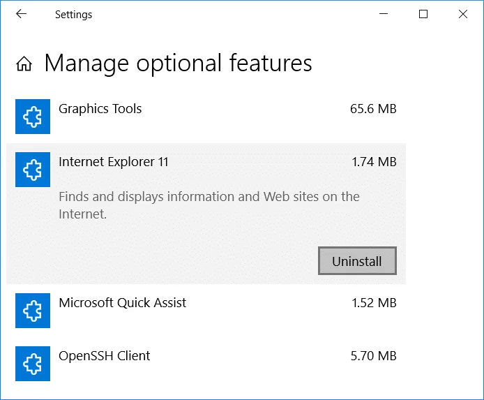 Internet Explorer verwijderen uit Windows 10 Internet Explorer verwijderen uit Windows 10