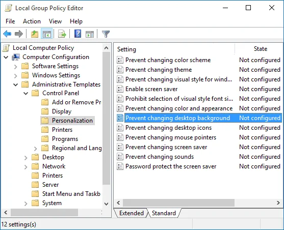 منع المستخدمين من تغيير خلفية سطح المكتب في نظام التشغيل Windows 10
