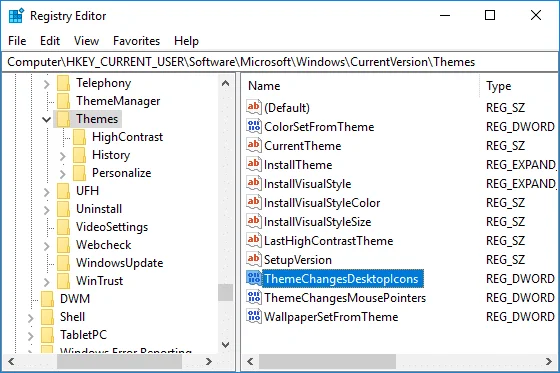 اسمح أو امنع سمات Windows 10 لتغيير رموز سطح المكتب