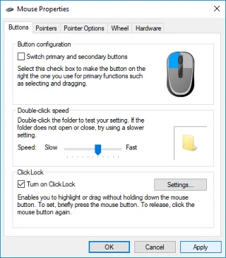 Schakel Mouse ClickLock in of uit in Windows 10