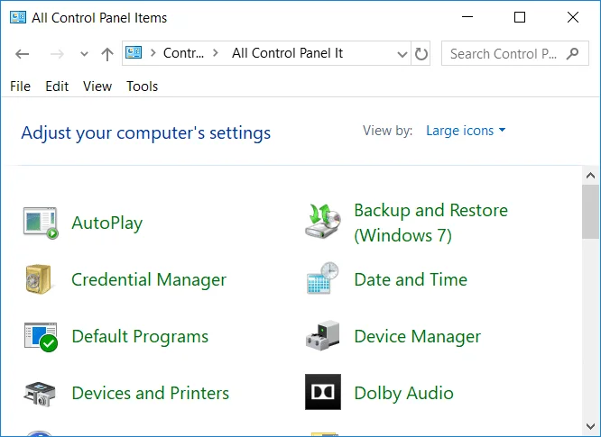 Verberg items in het Configuratiescherm in Windows 10