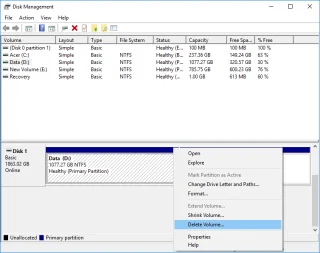 Een volume- of schijfpartitie verwijderen in Windows 10
