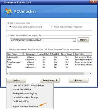 Herstel Windows 10 vergeten wachtwoorden met PCUnlocker
