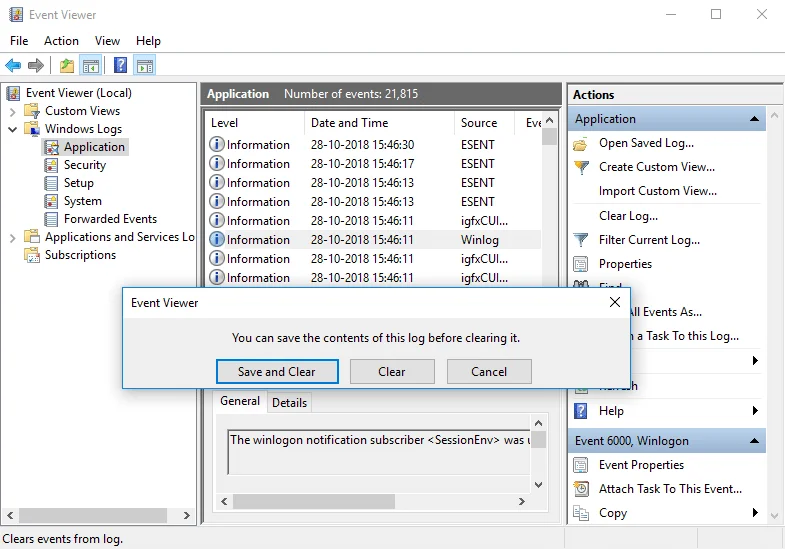 Cara Mengosongkan Semua Log Peristiwa dalam Pemapar Acara dalam Windows 10