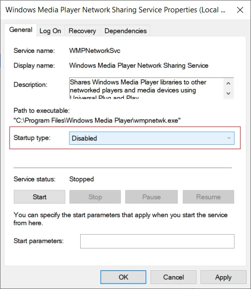 Windows MediaPlayerサーバーの実行失敗エラーを修正