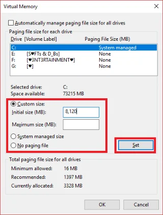 إدارة الذاكرة الافتراضية (ملف ترحيل الصفحات) في نظام التشغيل Windows 10