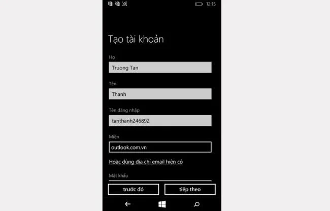 Instructions for creating a Windows Phone account