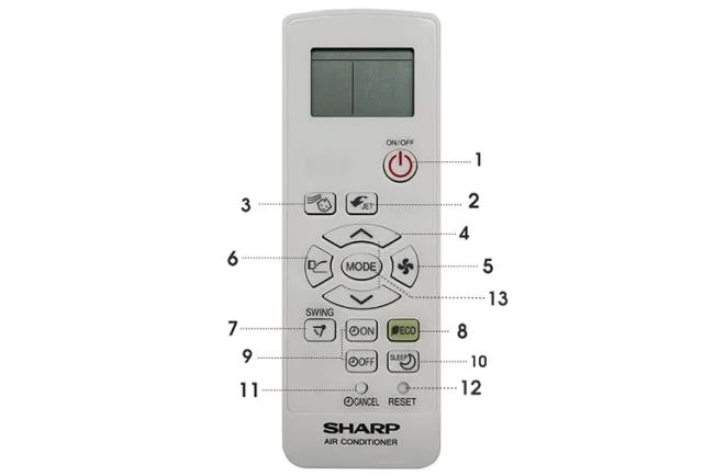 Sharp air conditioner remote control overview