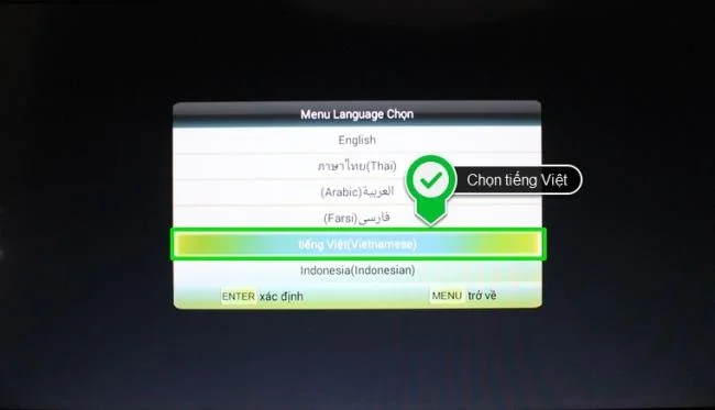 Select Vietnamese after factory reset
