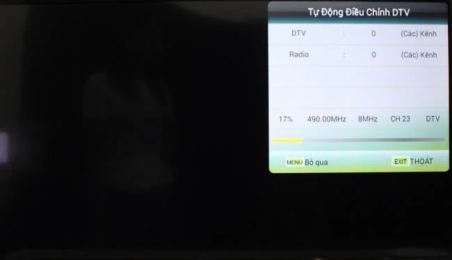The TV is searching for a channel