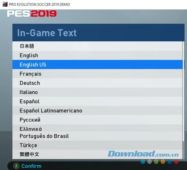 اختيار لغة PES 2019