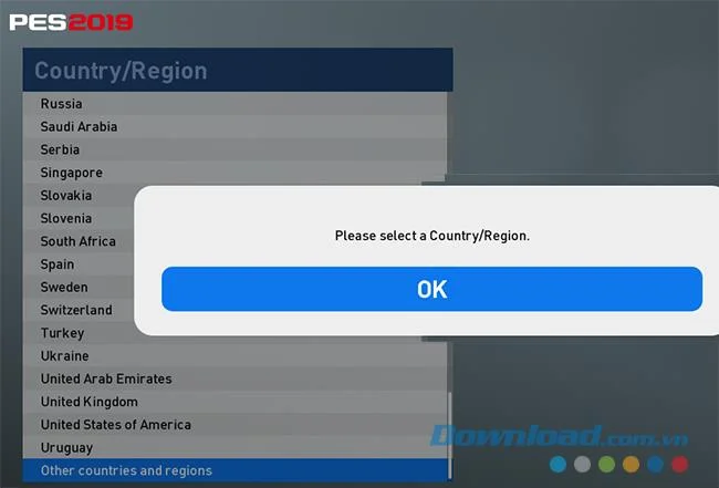 اختيار البلد في PES 2019