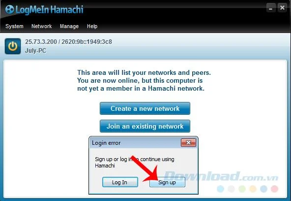 نحوه ایجاد یک حساب کاربری Hamachi