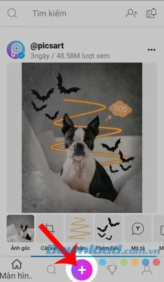 Instructions to stitch photos into frames using PicsArt