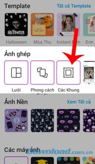 Instructions to stitch photos into frames using PicsArt