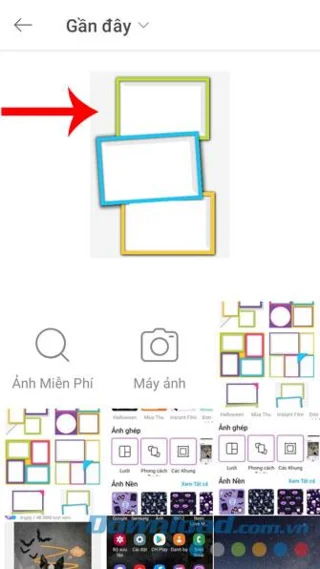 Instructions to stitch photos into frames using PicsArt