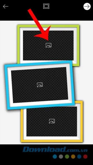Instructions to stitch photos into frames using PicsArt