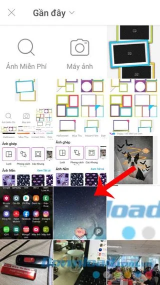 Instructions to stitch photos into frames using PicsArt