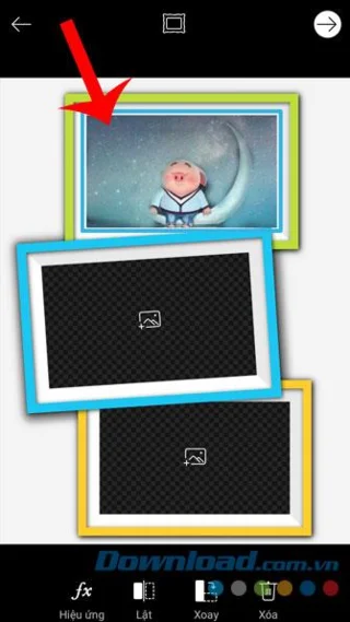 Instructions to stitch photos into frames using PicsArt