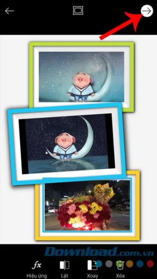 Instructions to stitch photos into frames using PicsArt