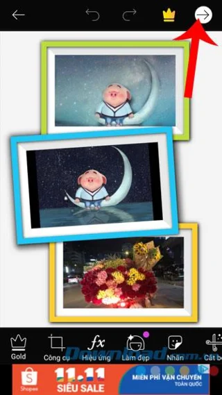 Instructions to stitch photos into frames using PicsArt