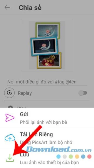 Instructions to stitch photos into frames using PicsArt