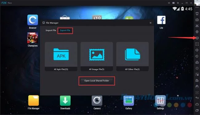 Copy data between NoxPlayer and computer