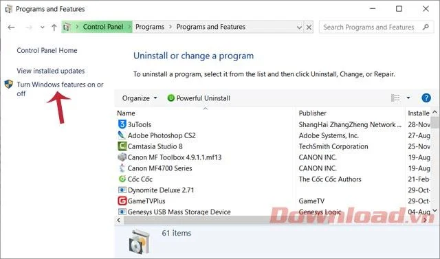 Turn Windows Features