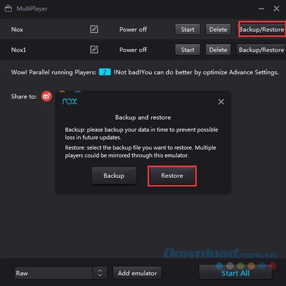 Guide to backup and restore data on Nox App Player