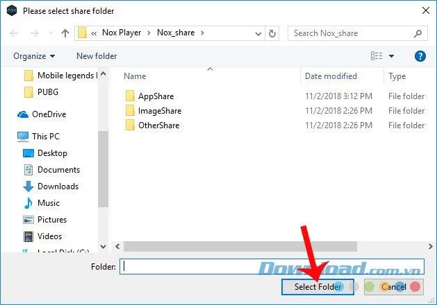 Zmień folder udostępniania danych między NoxPlayer a komputerem