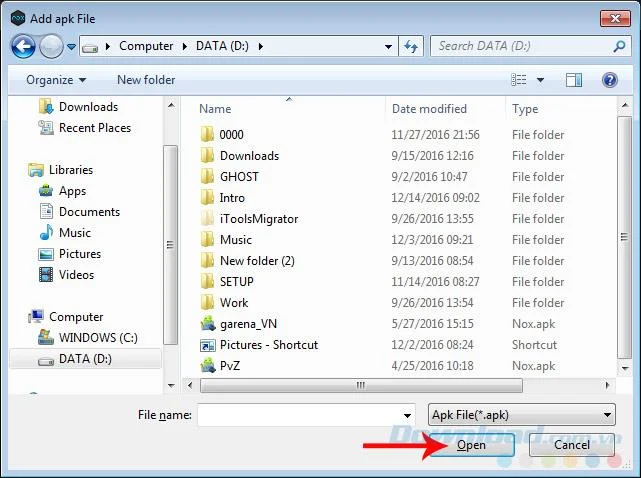 Zainstaluj plik APK dla emulatora Nox App Player